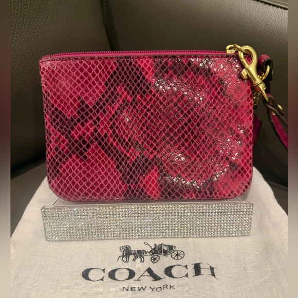 COACH Raspberry Python Leather Wristlet with Dusty - Picture 3 of 7